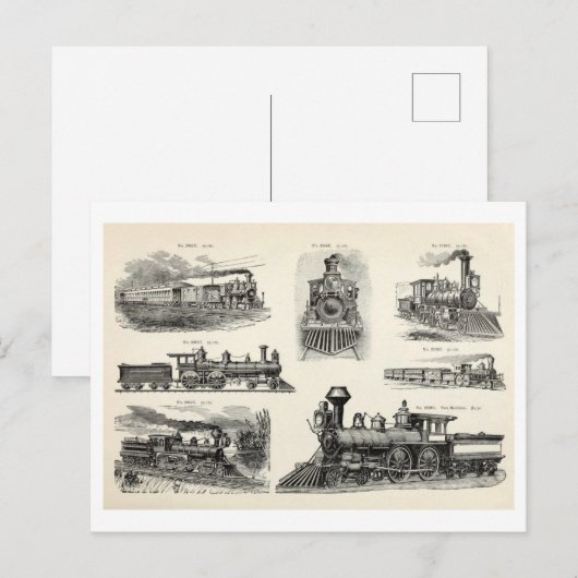  Trein Illustraties Briefkaart (Voorkant / Achterkant)