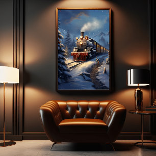 Trein in besneeuwde landschapsweergave poster