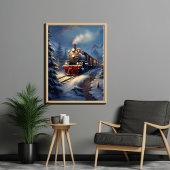 Trein in besneeuwde landschapsweergave poster