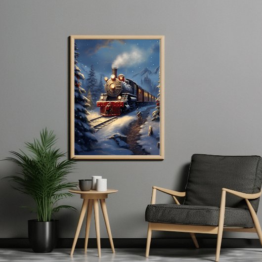 Trein in besneeuwde landschapsweergave poster