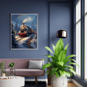 Trein in besneeuwde landschapsweergave poster