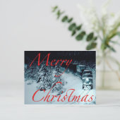 Trein in de sneeuw 's nachts Vrolijk kerstfeest Feestdagenkaart (Staand voorkant)