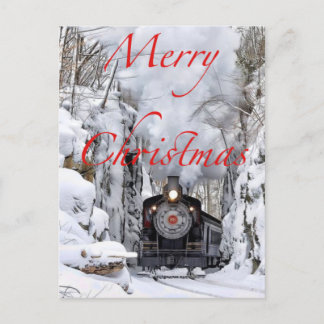 Trein in de sneeuw Vrolijk kerstfeest Feestdagenkaart