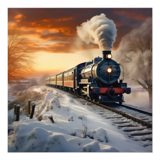 Trein in de winteravond foto afdruk (Voorkant)