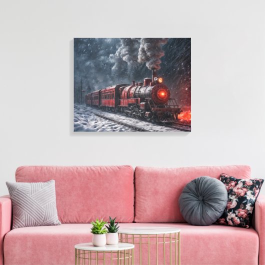  trein in een Storm Canvas Afdruk (Insitu (Woonkamer))