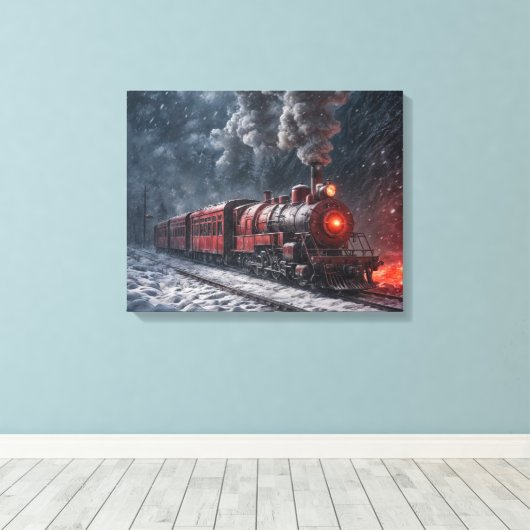  trein in een Storm Canvas Afdruk (Insitu (Houten vloer))