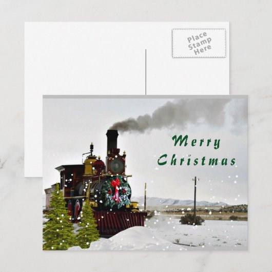 trein in sneeuw/vrolijk kerstBriefkaart Feestdagenkaart (Voorkant / Achterkant)