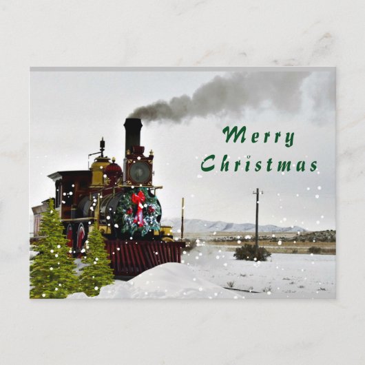 trein in sneeuw/vrolijk kerstBriefkaart Feestdagenkaart (Voorkant)