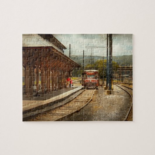 Trein - instappen in de Scranton Trolley Legpuzzel (Horizontaal)
