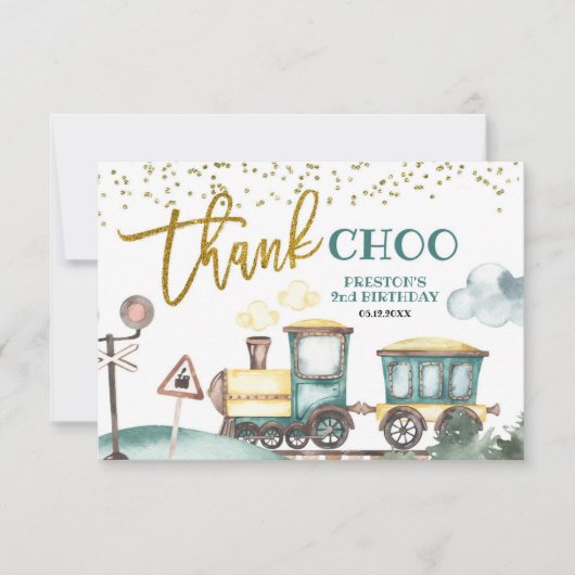 Trein Jongen 2e Verjaardag Dank Je Kaart (Voorkant)