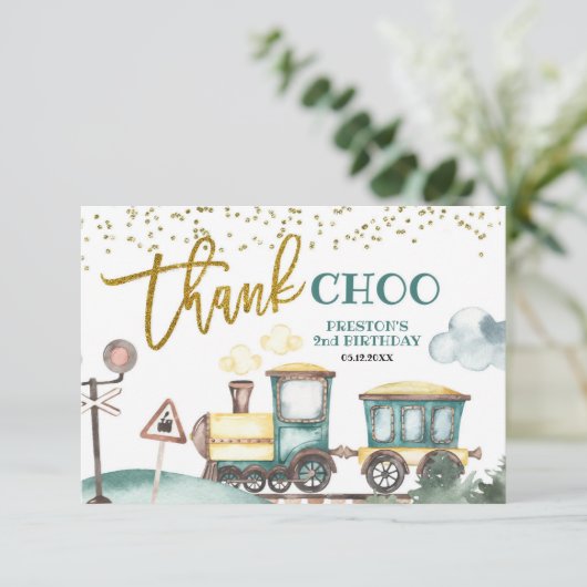 Trein Jongen 2e Verjaardag Dank Je Kaart (Staand voorkant)