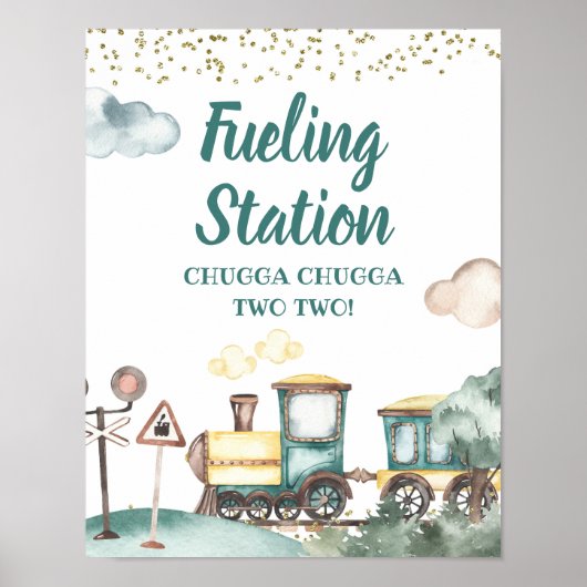 Trein Jongen Verjaardag Brandstof Station Teken Poster (Voorkant)