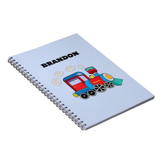 Trein Jongens Blauw Aangepaste Naam Notitieboek (Rechterzijde)