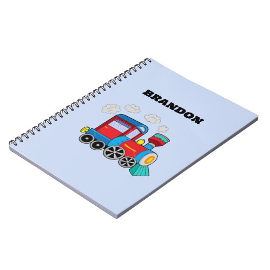 Trein Jongens Blauw Aangepaste Naam Notitieboek (Linkerzijde)