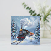   trein kerstscène gepersonaliseerd feestdagenkaart (Staand voorkant)