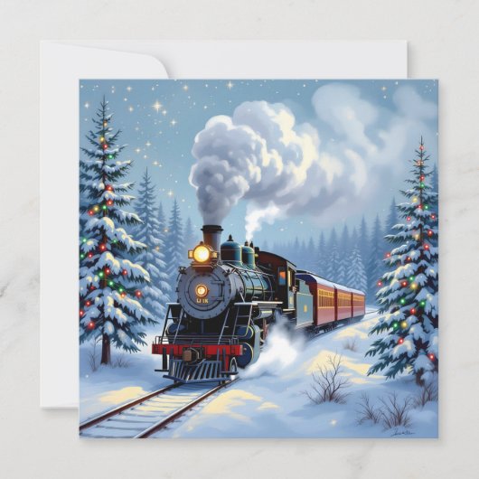   trein kerstscène gepersonaliseerd feestdagenkaart (Voorkant)