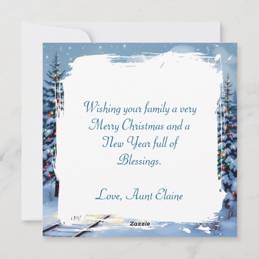 trein kerstscène gepersonaliseerd feestdagenkaart (Achterkant)