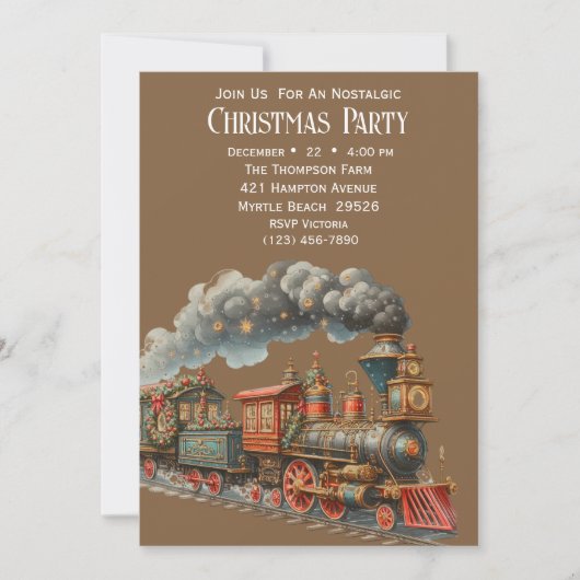 Trein Kerstvakantie Feest Kaart (Voorkant)