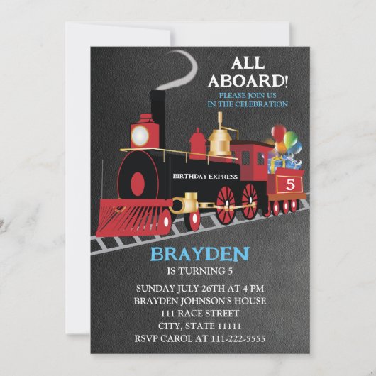 Trein Kinderen Verjaardag Krijtbord Kaart (Voorkant)