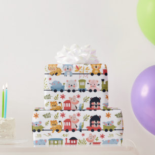 Trein met baby dieren cadeaupapier