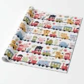 Trein met baby dieren cadeaupapier (Uitgerold)