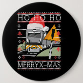 Trein met Kerst Pet Stoomtreinbestuurder Ronde Button 6,0 Cm (Voorkant)