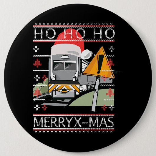 Trein met Kerst Pet Stoomtreinbestuurder Ronde Button 6,0 Cm (Voorkant)