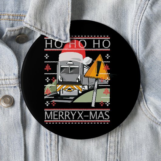 Trein met Kerst Pet Stoomtreinbestuurder Ronde Button 6,0 Cm (In situ)