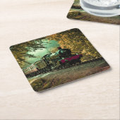 Trein met oprolmechanisme  aftakkleppen kartonnen onderzetters (Schuin)