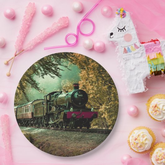 Trein met oprolmechanisme aftakkleppen papieren bordje (Feest)