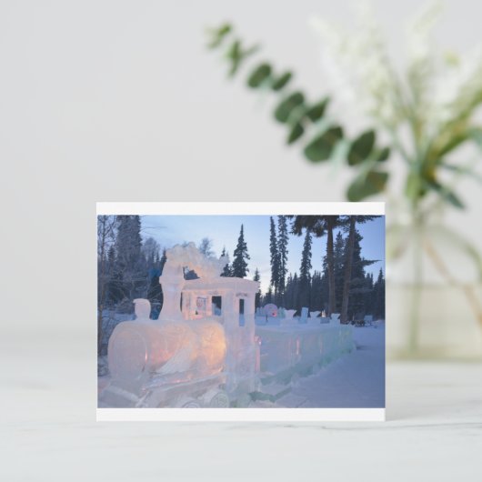 trein motor IJssculptuur winter bevroren sneeuw ku Briefkaart (Staand voorkant)