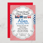 Trein motor, rode strepen blauwe polka dot verjaar kaart (Voorkant / Achterkant)