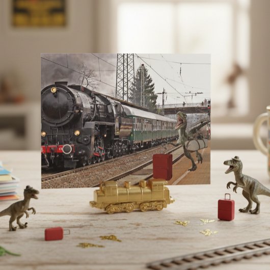 Trein naar Dinosaur Raptor Funny Briefkaart