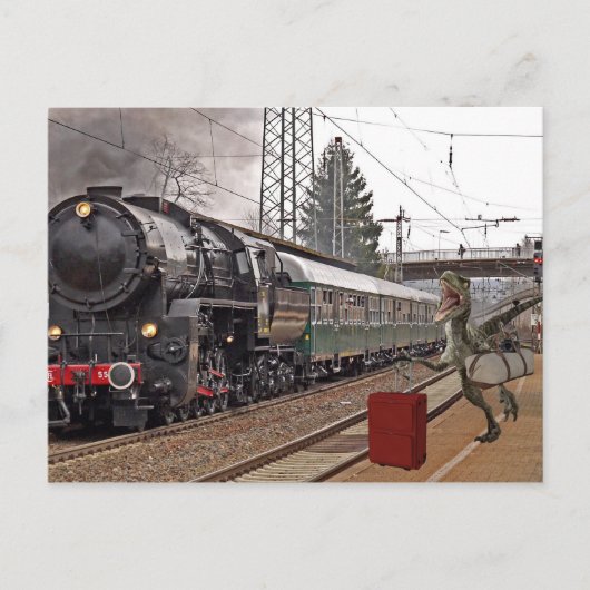 Trein naar Dinosaur Raptor Funny Briefkaart (Voorkant)