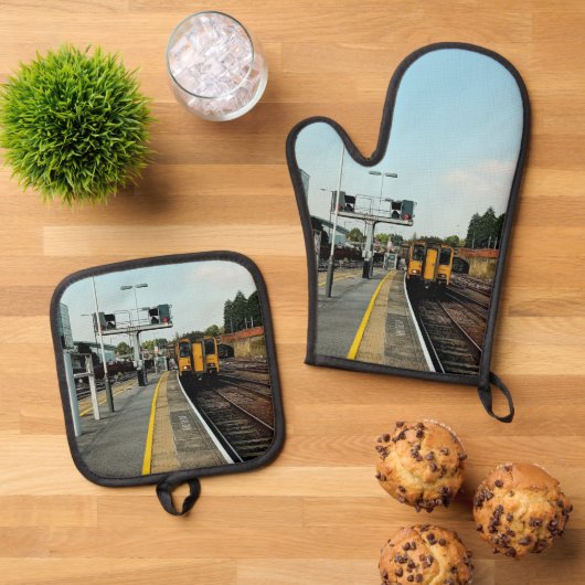 Trein, op de sporen ovenwant & pannenlap set (Top down)