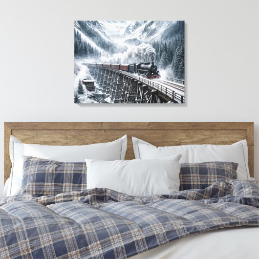 trein op een bergvallei Trestle Canvas Afdruk (Insitu (Slaapkamer))