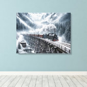trein op een bergvallei Trestle Canvas Afdruk (Insitu (Houten vloer))