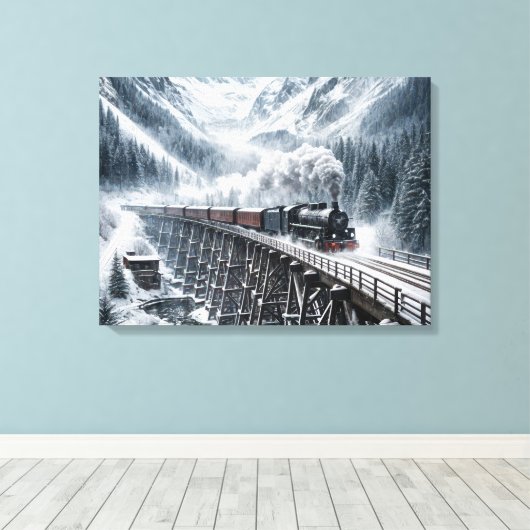 trein op een bergvallei Trestle Canvas Afdruk (Insitu (Houten vloer))