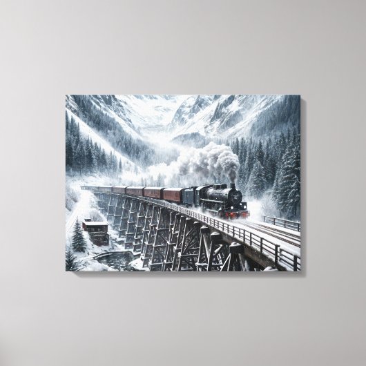 trein op een bergvallei Trestle Canvas Afdruk (Voorkant)