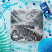  trein op een bergvallei Trestle Papieren Bordje (Feest)