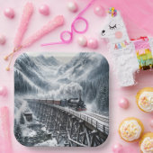  trein op een bergvallei Trestle Papieren Bordje (Feest)