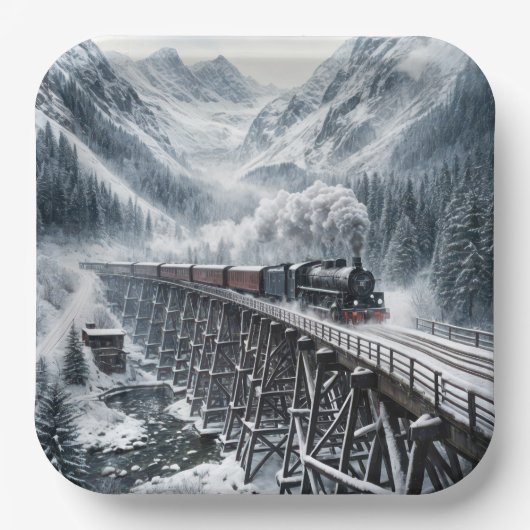  trein op een bergvallei Trestle Papieren Bordje (Voorkant)