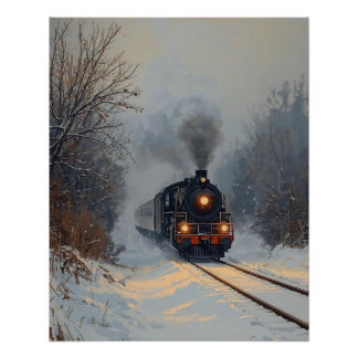 Trein op een Besneeuwde Dag Poster