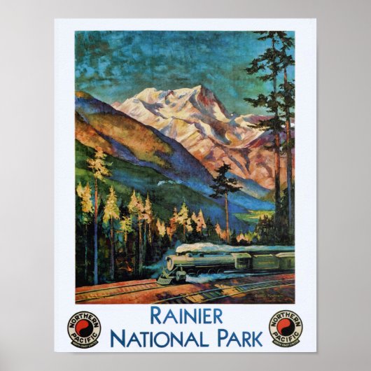  trein op het nationale park Rainier Poster (Voorkant)