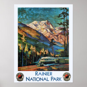  trein op het nationale park Rainier Poster
