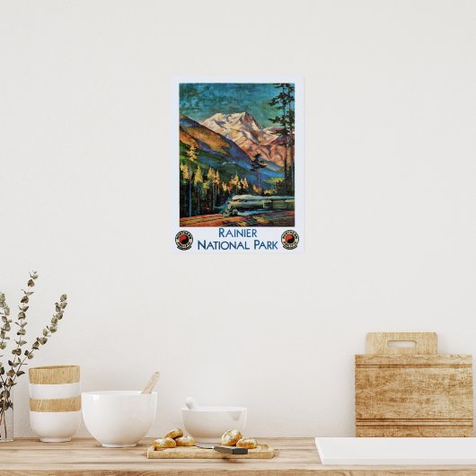 trein op het nationale park Rainier Poster (Keuken)