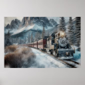  Trein op Wintersporen met Bergen Poster (Voorkant)