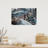  Trein op Wintersporen met Bergen Poster (Keuken)