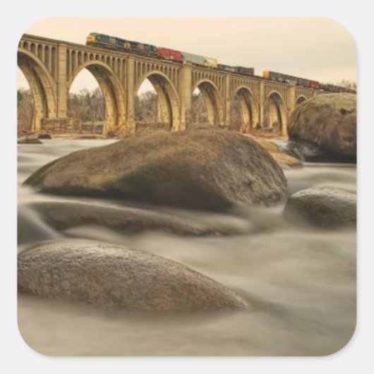 Trein over James River Vierkante Sticker (Voorkant)
