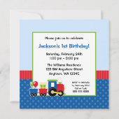 Trein Polka Dot 1e Verjaardag Jongen Foto Kaart (Achterkant)